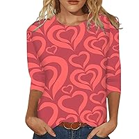Valentines Day Costume Women, 3/4 Sleeve Shirts for Women Cute Print Graphic Tees Blouses Casual Plus Size Basic Tops