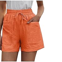Women High Waist Shorts Casual Comfy Linen Pants Summer Beach Shorts Sweatpants Drawstring Waist Bermuda Short with Pockets