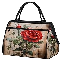 Travel Duffel Bag, Rose Flower Wood Sports Tote Gym Bag,Overnight Weekender Bags Carry on Bag for Women Men, Airlines Approved Personal Item Travel Bag for Labor and Delivery