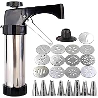 Cookie Press Set, Stainless Steel Icing Decoration Press Gun Kit with 13 Discs and 8 Piping Nozzles for Home DIY,Biscuit Maker and Decoration,Black