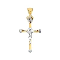 14K Two Tone Religious Crucifix Pendant | 14K Gold Christian Jewelry Jesus Pendant Locket For Men Women | 52 mm x 31 mm Gold Chain Pendants