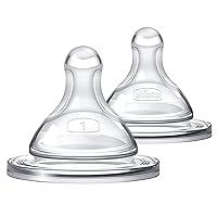 Chicco Duo 100% Silicone Intui-Latch Baby Bottle Nipple with Anti-Colic Valve | Skin-Like Texture and Breast-Like Flow | Stage 1, Slow Flow | 2pk | 0+ Months