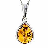 Genuine Cognac Baltic Amber & Sterling Silver Classic Teardrop Pendant without Chain - 435