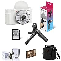 Sony ZV-1F Vlogging Camera, White Bundle with ACCVC1 Vlogger Accessory Kit, Extra Battery, Shoulder Bag, Cleaning Kit