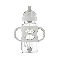 Dr. Brown's Milestones Wide-Neck Sippy Straw Bottle with 100% Silicone Handles and Weighted Straw, 9 oz/270 mL, Gray, 6m+