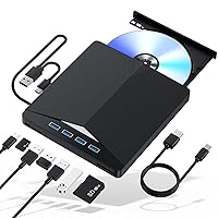 External CD/DVD Drive for Laptop - 7 in 1 USB 3.0 DVD Player for Laptop, CD ROM Disk Drive Portable CD/DVD Burner Compatible with Laptop, Desktop PC, Windows 11/10/8/7, Linux, Mac OS (Black)