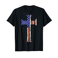 Christian Cross USA Flag Patriotic Men Women 4th Of July T-Shirt
