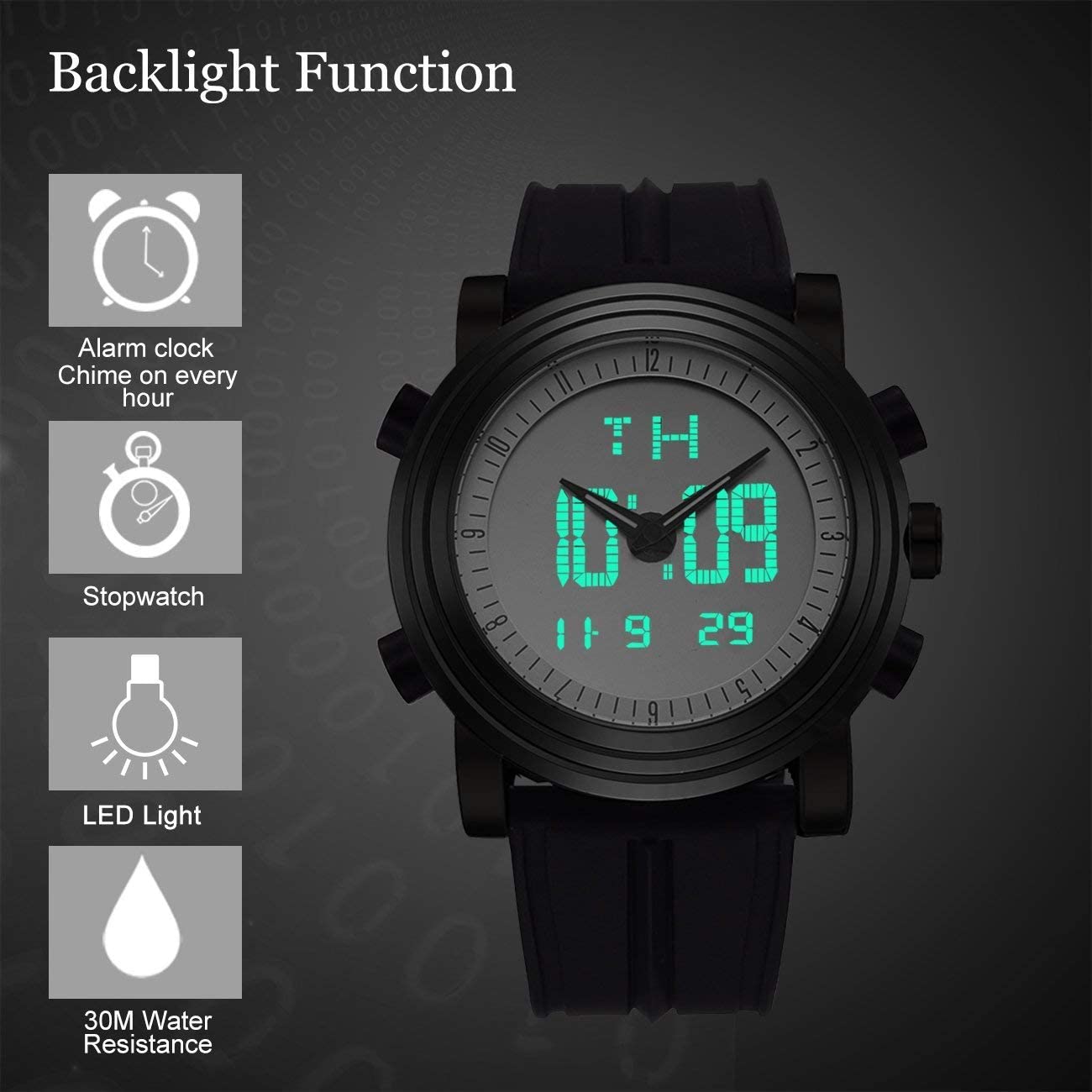 BUREI Men's Sports Watch Analog-Digital Display Men's Watch Multifunctional Chronograph Watches for Men with Date LED Watch