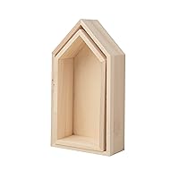 Rayher Set of 2 Wooden House Shape Shadow Box Frames for Craft, 3D Picture Frames, Natural Wood, 17x9cm and 15x7.5cm, 62695000