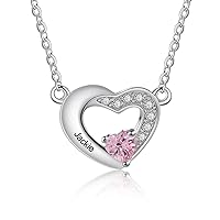 10K 14K 18K Gold Natural Diamonds and 1-6 Birthstones Heart Necklace for Women,Personalized Name Necklace Gift For Mom Gifts for Mother's Day(G-H Color, I2-I3 Clarity)