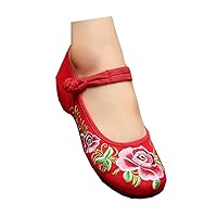 Chinese Embroidered Floral Shoes Women Mary Jane Flat Ballet Cotton Loafer