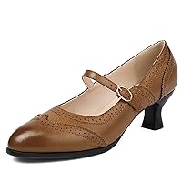 Women Vintage Oxfords Kitten Heel Mary Janes Wingtips Patchwork Pumps Mid Heel Victorian Dress Shoes