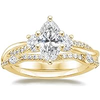 1 CT Marquise Moissanite engagement ring set yellow gold engagement ring Unique Bridal set
