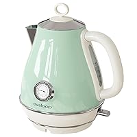 Electric Tea Kettle, 1500W /1.7 Liter Hot Water Boiler Heater Pot, Retro Electric Kettle with Thermometer, Auto Shut-Off & Boil-Dry Protection, BPA Free,Stainless Steel Teapot