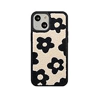 Retro Small Black Flowers Phone Case Compatible with iPhone 13 Cute Design Girly Warm Fur Winter Slim Soft Bumper +Terry Velvet Fluffy Material Protective Cover(Small Black Flower)