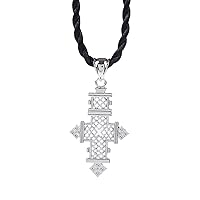 Ethiopian Cross Pendant Necklaces Chain Sliver Plated Jewelry