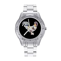 Rooster Cock with Francs Patterns Stainless Steel Band Business Watch Dress Wrist Unique Luxury Work Casual Waterproof Watches