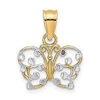 12mm 14k Two tone Gold Butterfly Angel Wings Pendant Necklace With White Sparkle Cut Accents Jewelry Gifts for Women