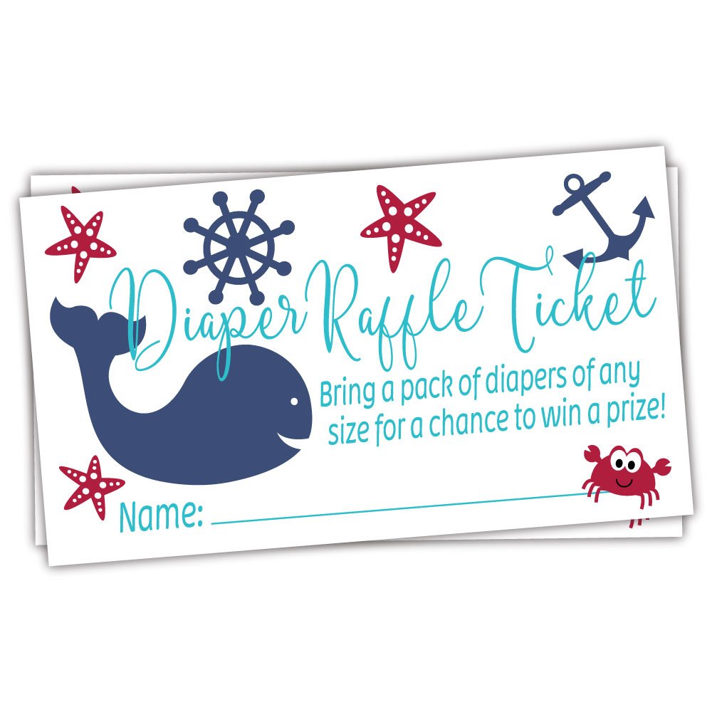 Nautical Diaper Raffle Tickets (50 Count) - Under the Sea Baby Shower Game