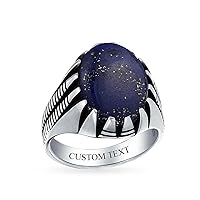 Personalized Biker Jewelry Men's Animal Claw Set Large Oval Cabochon Gemstone Signet Statement Western Ring For Men Oxidized .925 Silver Handmade In Turkey Customizable