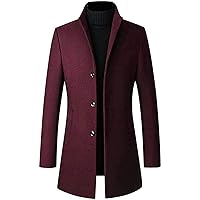 Mens Trench Stand Collar Button Winter Pocket Wool Blend Coat Jacket