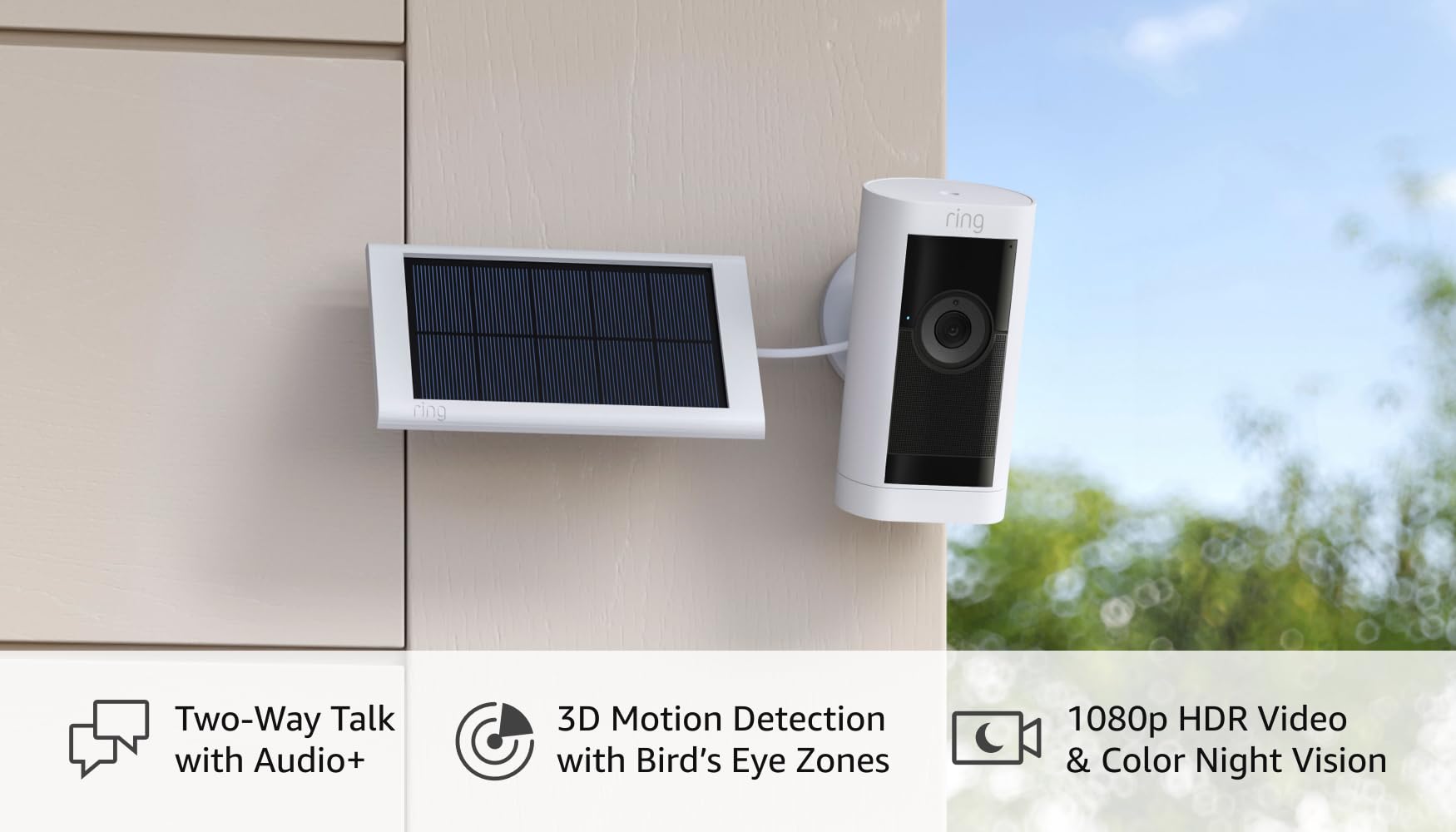 Introducing Ring Stick Up Cam Pro, Solar | Two-Way Talk with Audio+, 3D Motion Detection with Bird’s Eye Zones, 1080p HDR Video & Color Night Vision (2023 release), White
