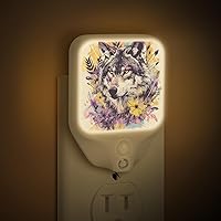 LED Night Light Plug in Animal Wolf Flower, Motion Sensor and Dusk to Dawn Sensor, 1.5W Plug in Night Light, Dimmable Night Lights for Adults Kids Room Bedroom Bathroom Hallway Stairs Kitchen,C3