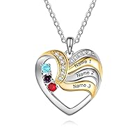 Personalized Mothers Day Heart Necklaces with 2-5 Birthstones 10K 14K 18K Gold Customize Family Birthstones Engraved Name Heart Necklace Mother’s Day Gifts for Mom/Grandmother/Her
