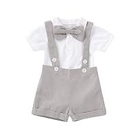 Infant Boy Jacket Newborn Baby Boys Bow Shirts Romper+Suspender Shorts Gentleman Outfits Set All (Grey, 6-12 Months)