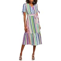 Maggy London Women's Multi Stripe Short Sleeve Fit and Flare