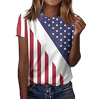 4th of July Button Down Shirt Women,Patriotic Shirts for Women Round Neck Star Graphic American Flag T Shirt Independence Day USA Basic Short Sleeve Tops Three Quarter Sleeve Tops Woman