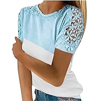 Womens Lace Crochet Raglan Short Sleeve Shirts Solid Fashion Dressy Casual Tshirt Blouses Trendy 2023 Summer Clothing