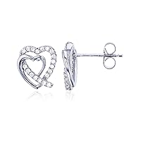 Sterling Silver Double Heart Pave Stud
