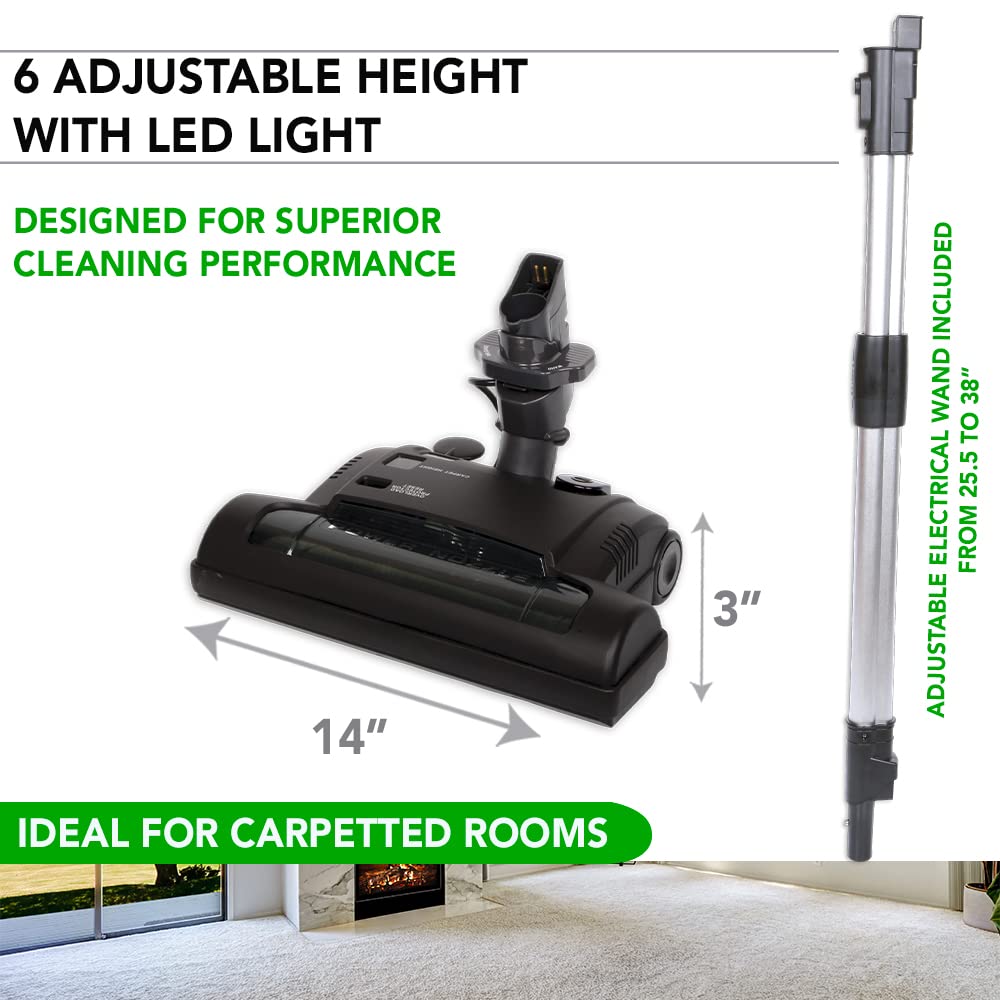 OVO Central Vacuum Carpet Deluxe Accessory Kit, 40ft Dual Voltage hose with pigtail, On-Off Switch at the handle, 6 Adjustable heights Electric carpet beater, 12’’ floor brush and accessories.