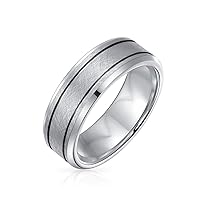 Bling Jewelry Unisex Personalize Simple Double Grooved Brushed Matte Center Stripe Couples Titanium Wedding Band Ring For Men Women Silver Tone Comfort Fit 7MM 8MM Customizable