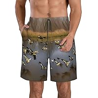 Hunting Flying Wild Ducks Print Men's Beach Shorts Versatile Hawaiian Summer Holiday Beach Shorts,Casual Lightweight