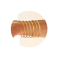 6 Pcs Gold Bracelets for Women Dainty Gold Bracelet Stack for Teen Girls,Trendy 14k Gold Plated Cute Stackable Cuban Link Chain Bracelets Set for Daughter Non Tarnish Adjustable