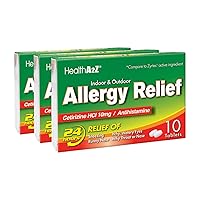 HealthA2Z® Allergy Relief | Cetirizine 10mg | All Day Allergy Relief | Indoor & Outdoor | Relief from Itchy Throat, Sneezing, Runny Noses (10 Count (Pack of 3))