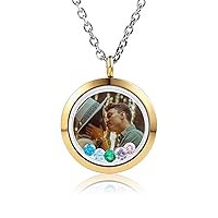 Floating Charm Necklace for Women Locket Pendant Personalized Photo Text Stainless Steel & Glass Locket with Birthstone Living Memory Friendship Necklace Mother Daughter Necklace Mom Locket