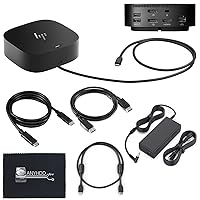 HP USB-C G5-8 in 1 Dock Bundle with 120W Power Adapter - Wired, USB Type-C and Thunderbolt, HDMI, Dual DisplayPort with HDMI Cable + Display Port Cable + USB-C Cable + Microfiber Cloth Included