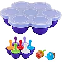 Silicone Popsicle Molds, 7-cavity Ice Pop Molds, Baby Food Storage Container with Lid, Non-Stick Ice Cube Trays and Cake Molds （Purple）