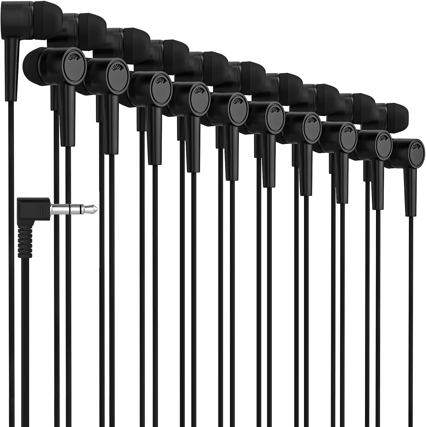 Maeline Bulk Earbuds 10 Pack Black in-Ear Stereo Headphones for School Classroom, Library, Travel, Gym 3.5mm Jack, Tangle-Free Wired Earphones for MP3, Phones, Computer and Laptops