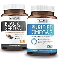 Omega 7 Softgels & Black Seed Oil (3-Month Supply) Omega Glow Blend Bundle - Purified Omega-7 Softgels (90 Softgels) Provinal Peruvian Anchovy and Black Seed Oil (180 Capsules) Cold-Pressed Oil