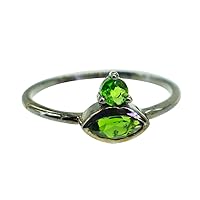 Bridal-Wedding Collection Green Chrome Diopside Beautiful 925 Sterling Silver With Black Rhodium Ring
