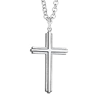 Amazon Essentials Embossed Satin and Polished Cross Pendant Necklace, 24