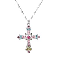 Pink Crystal Cross Necklace Gothic Punk Zircon Choker Religious Cross Pendant Necklace Jewelry Gift for Women Girls Men Egirl Eboy Teens