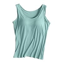 Women Solid Color Sleeveless T Shirts with Chest Pad No Steel Ring Cup Tank Tops Wide Strap Yoga Sports Vest