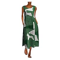 Summer Maxi Dresses for Women 2024 Vacation,Vintage Casual Bohemian Print Women Dress Neck Size O Sleeveless Pl