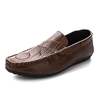 Men's Casual Loafers Slip on Genuine Leather Round Toe Upper Stitching Driving Outdoor Shoes Block Heel Flat
