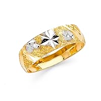 Wedding Ring Solid 14k Yellow White Gold Milgrain Band Tapered Diamond Cut Style Two Tone 6 mm Size 9
